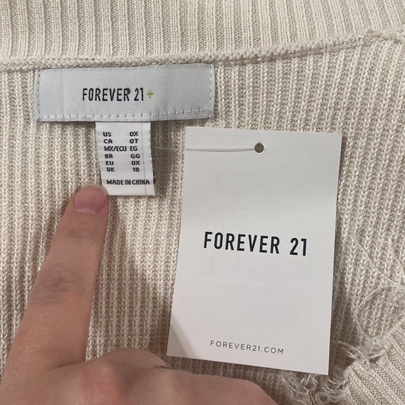 Forever 21 Plus ivory Frayed Sharkbite Sweater Dress size 0X (or regular sz 12) - Picture 9 of 12